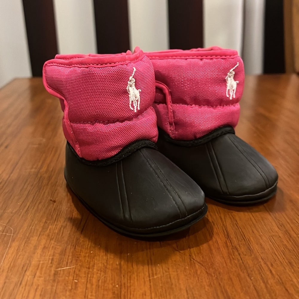 Polo Ralph Lauren Fuchsia Winter Crib Booties Boots Shoes Infant Baby Girls Sz 2